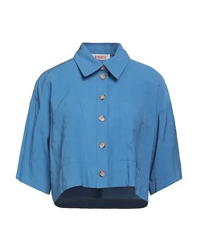 Slate blue Plain weave Solid color shirts & blouses