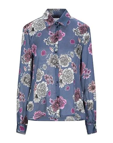 Slate blue Satin Floral shirts & blouses