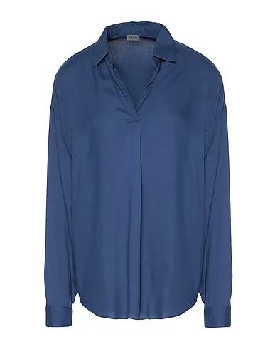 Slate blue Solid color shirts & blouses VISCOSE JOHNNY COLLAR L/SLEEVE BLOUSE
