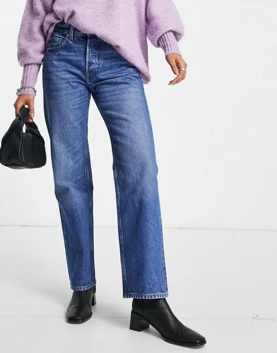 Sleek cotton blend straight leg jeans in magic blue