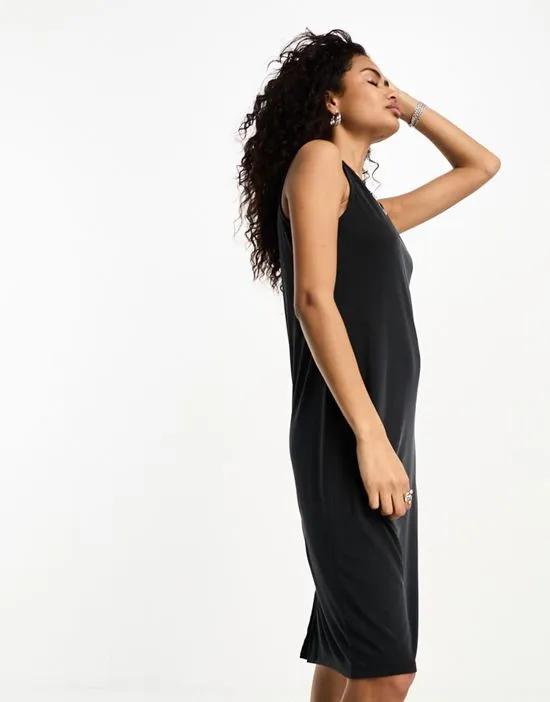sleeveless A-line midi dress in black