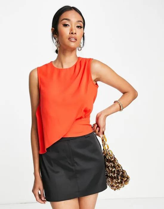 sleeveless blouse with drape front in red