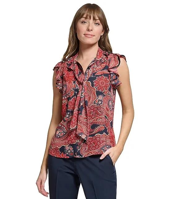 Sleeveless Blouse with Tie