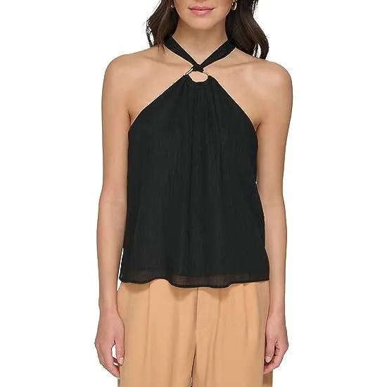 Sleeveless Crinkle Rayon Crossover Blouse