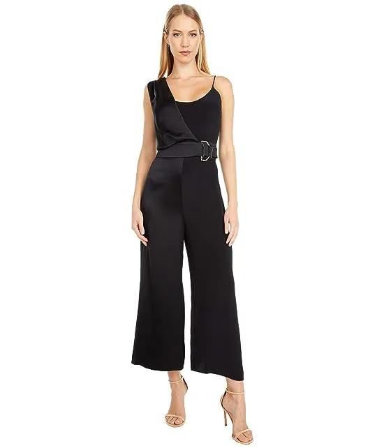 Sleeveless Cropped Wide Leg Jumpsuit with Drape