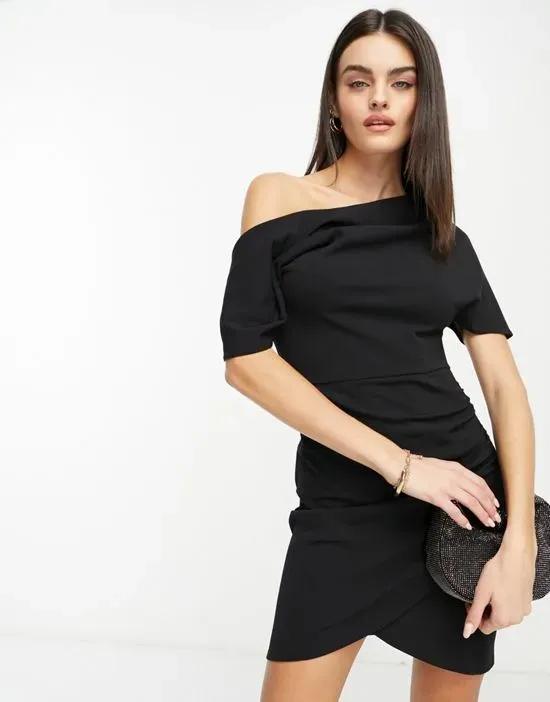 sleeveless fallen shoulder mini dress in black