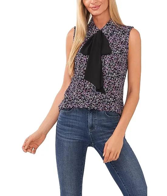Sleeveless Floral Bow Blouse