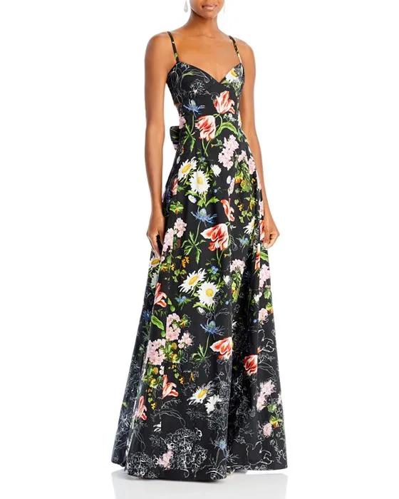 Sleeveless Floral Print Gown