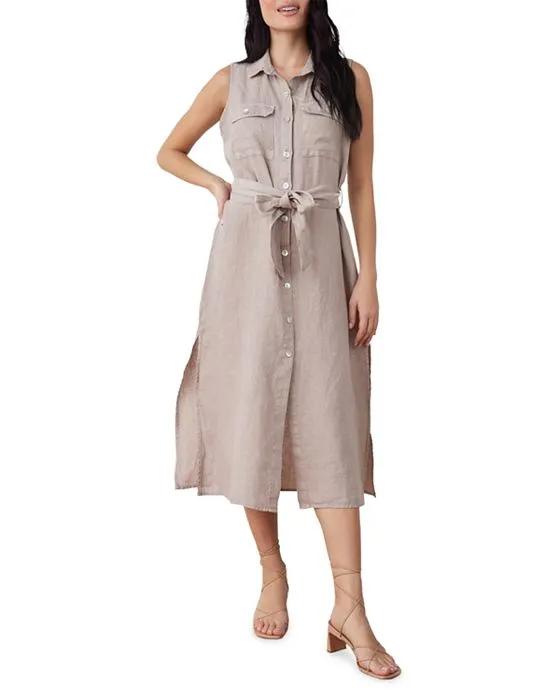 Sleeveless Linen Midi Shirt Dress