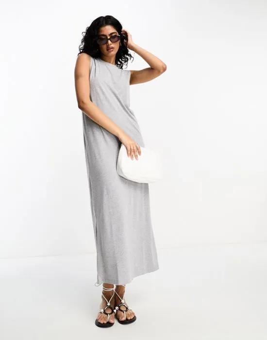 sleeveless maxi dress in gray heather