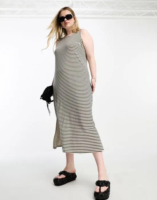 sleeveless maxi dress in mono stripe