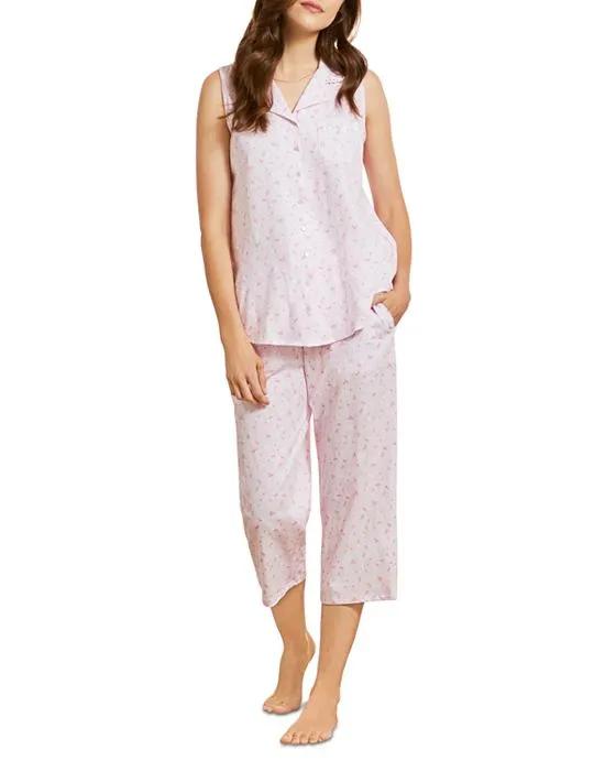 Sleeveless Notch Collar Capri Pajama Set