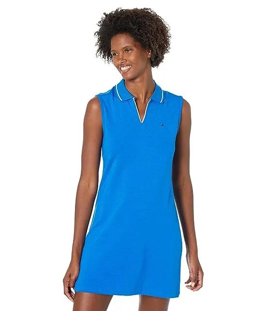 Sleeveless Pipped and Tipped Solid Polo Dress