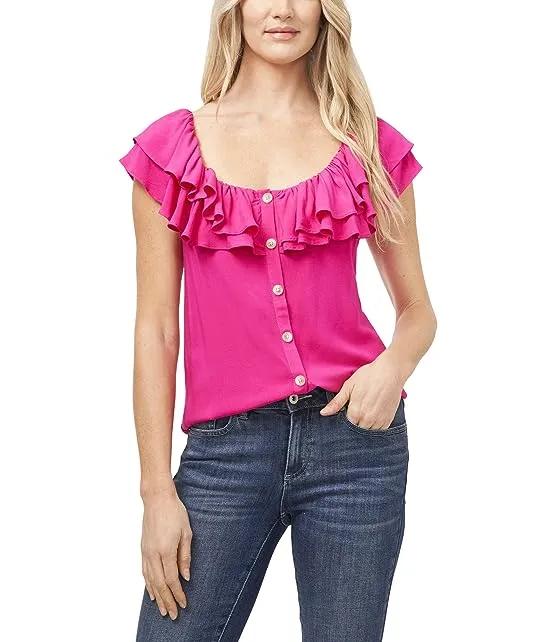 Sleeveless Ruffled Blouse with Button Detail