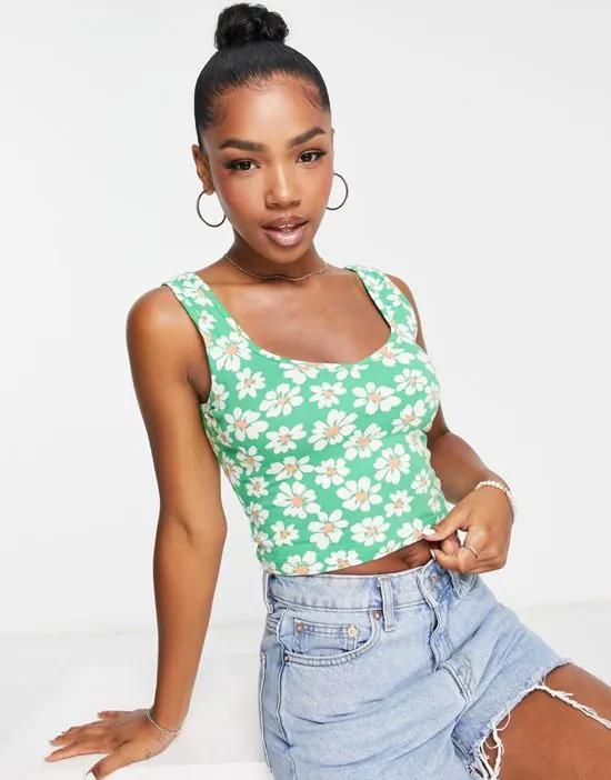 sleeveless sweetheart neck crop top in multi floral print