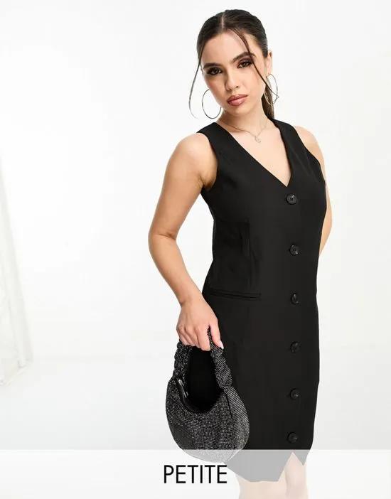 sleeveless tailored mini dress in black