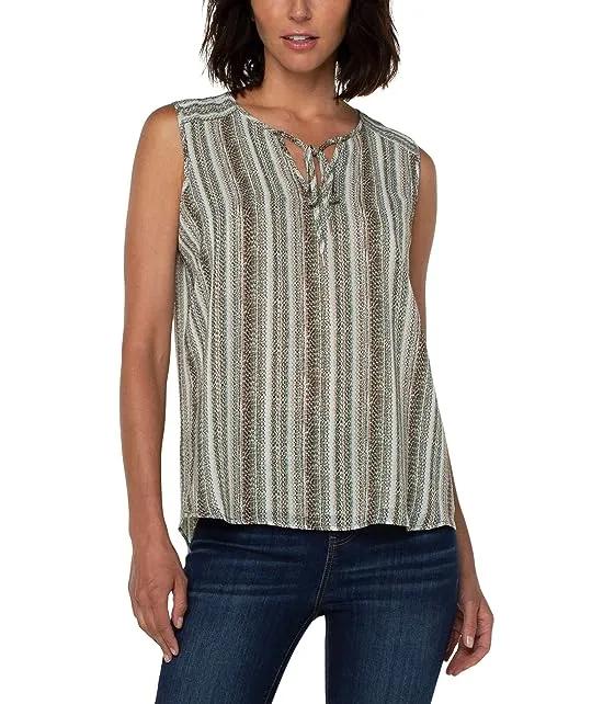 Sleeveless Tie Front Top with Shirred Back