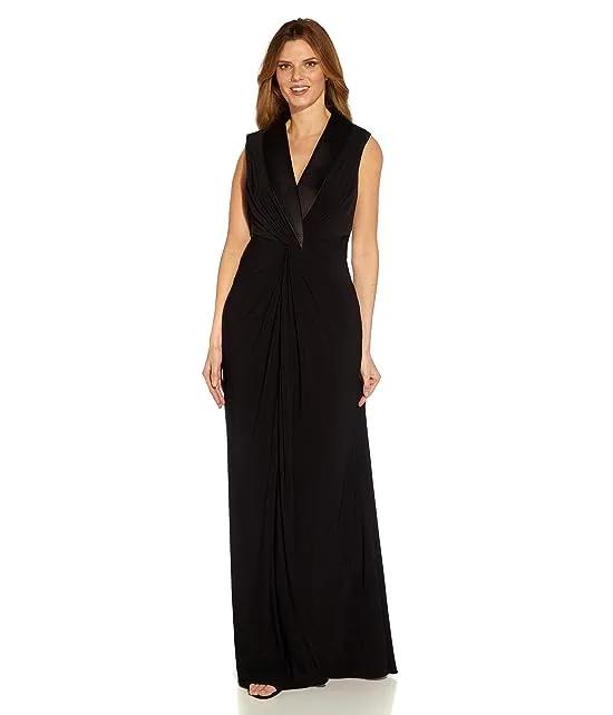 Adrianna Papell Sleeveless Twist Front Stretch Jersey Tuxedo Gown
