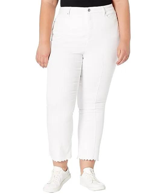 Slim Bootcut Ankle Jeans w/ Scallop Embroidery in Optic White