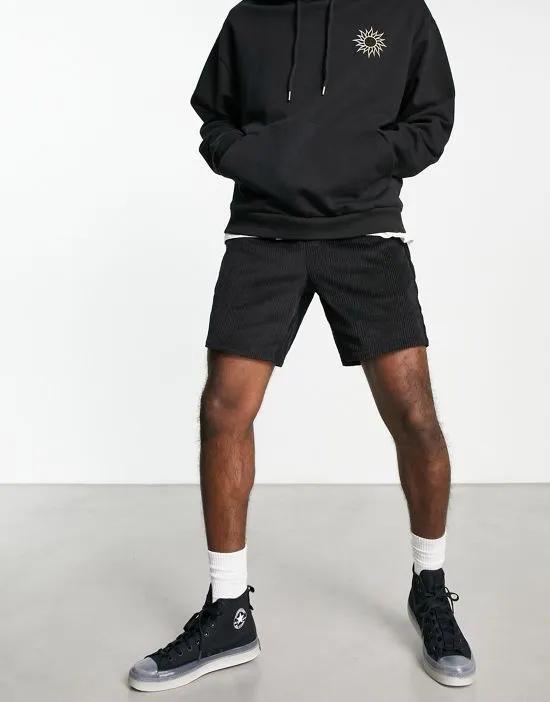 slim cord shorts in black