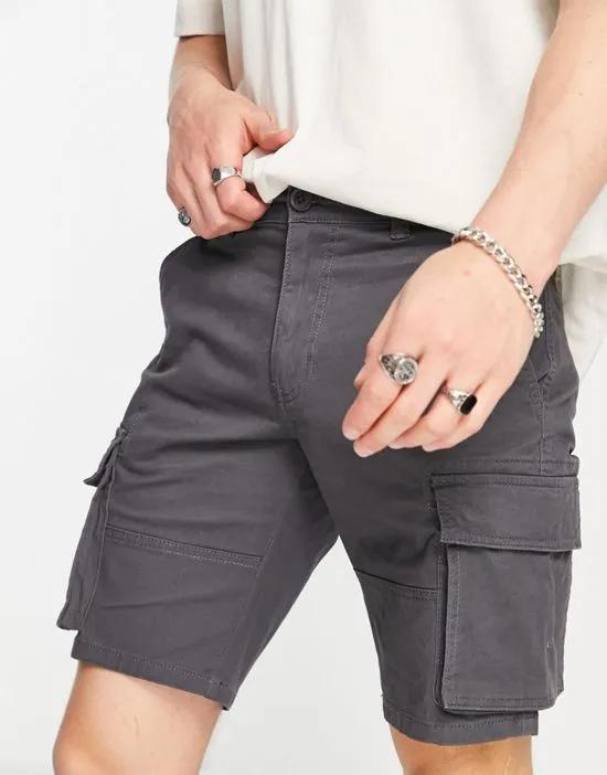 slim fit cargo shorts in gray