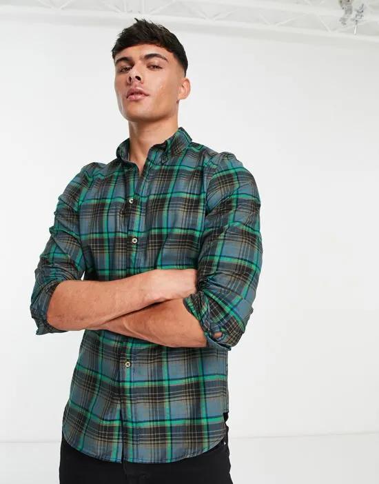 slim fit check shirt in green