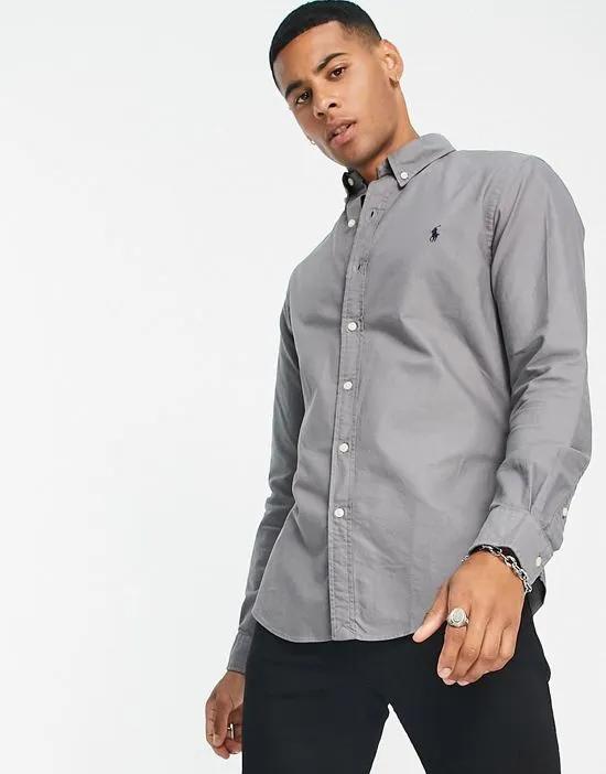 slim fit garment dyed oxford shirt with pony logo in perfect gray