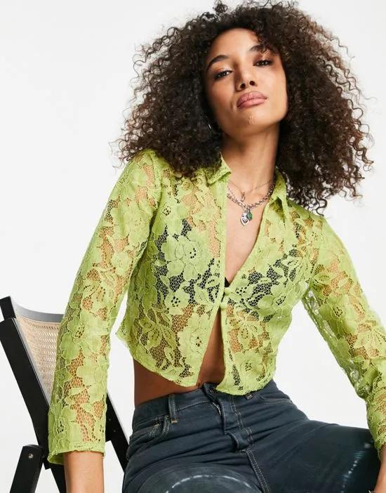slim fit lace shirt in green