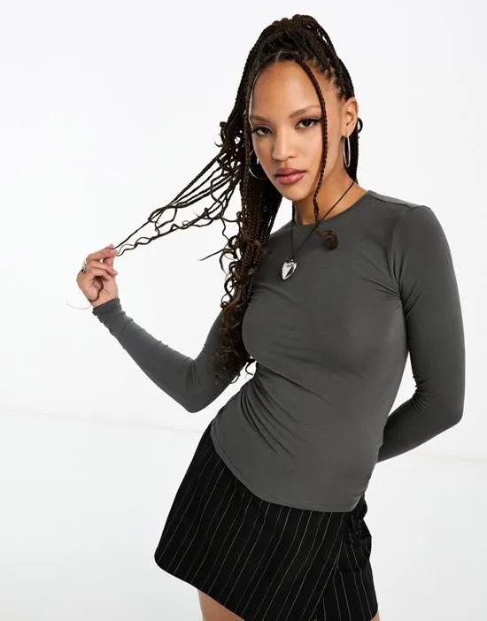 slim fit long sleeve t-shirt in Gray