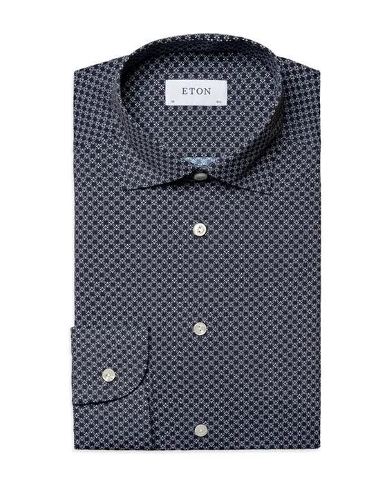 Slim Fit Micro Print Four Way Stretch Button Front Shirt