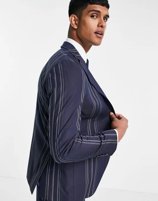 slim fit suit jacket in navy and white stripes