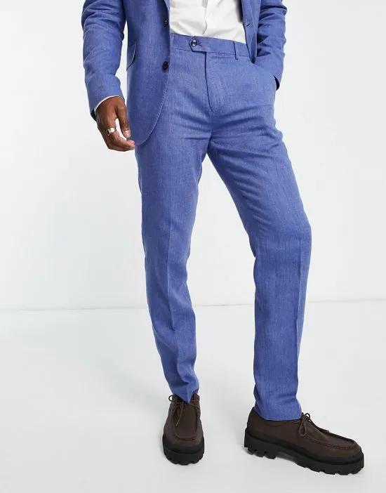 slim fit suit pants in blue herringbone