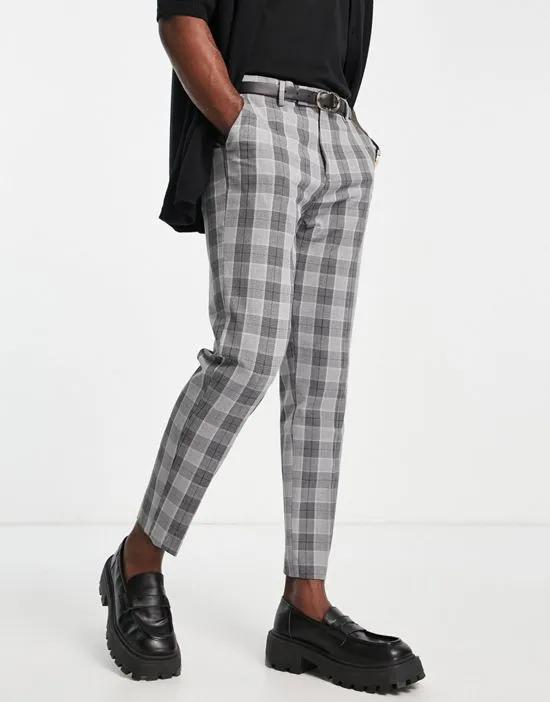 slim fit suit pants in light gray plaid