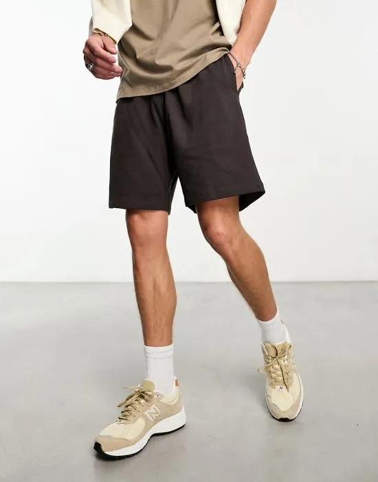 slim jersey mid length shorts in brown
