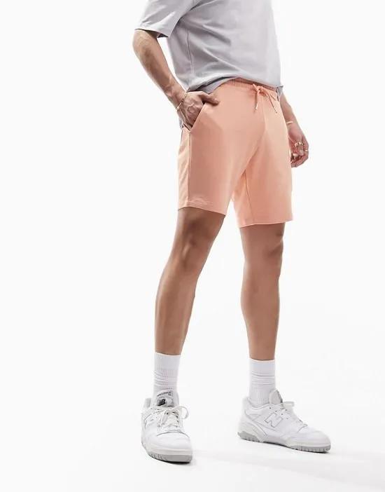 slim jersey mid length shorts in pastel orange