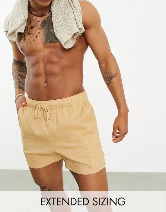 slim linen shorts in light brown