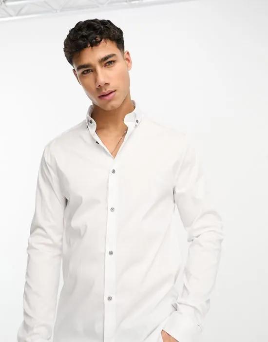 slim long sleeve smart work shirt in white
