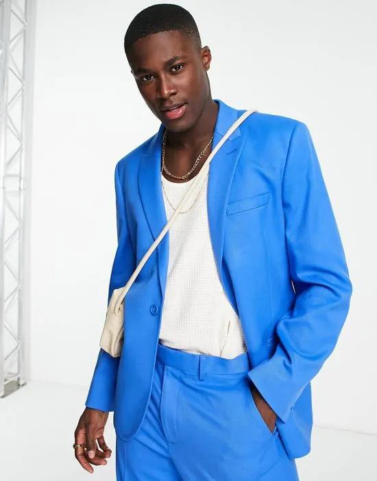 slim longline suit jacket in bright blue