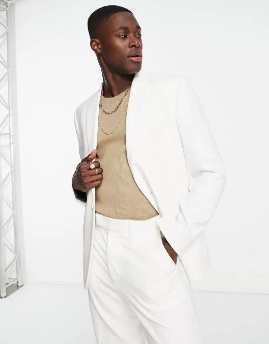 slim longline suit jacket in white