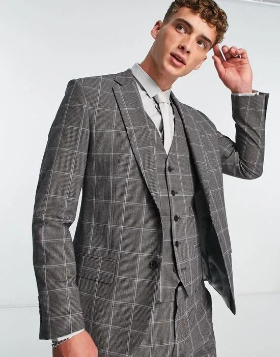 slim rafa check suit jacket in gray