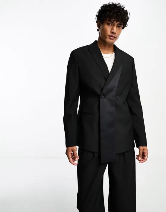slim scarf lapel suit jacket in black
