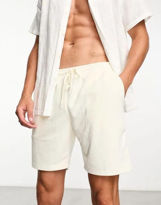 slim shorts in off white soft terrycloth