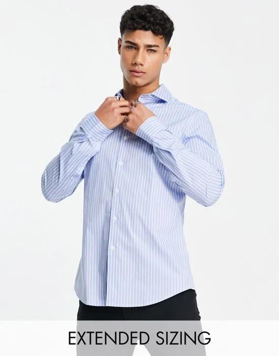 slim stripe work shirt with cutaway collar in blue