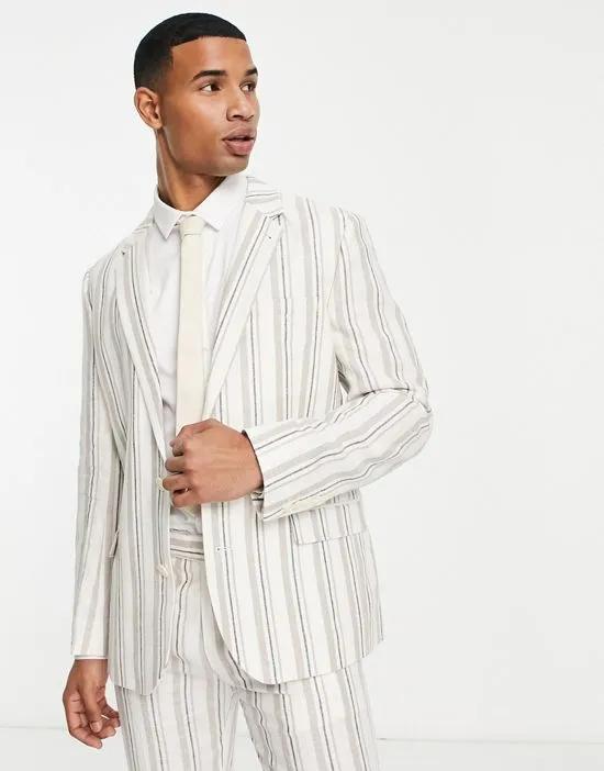 slim suit jacket in ecru stripe