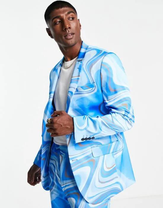 slim suit jacket in tonal blue print