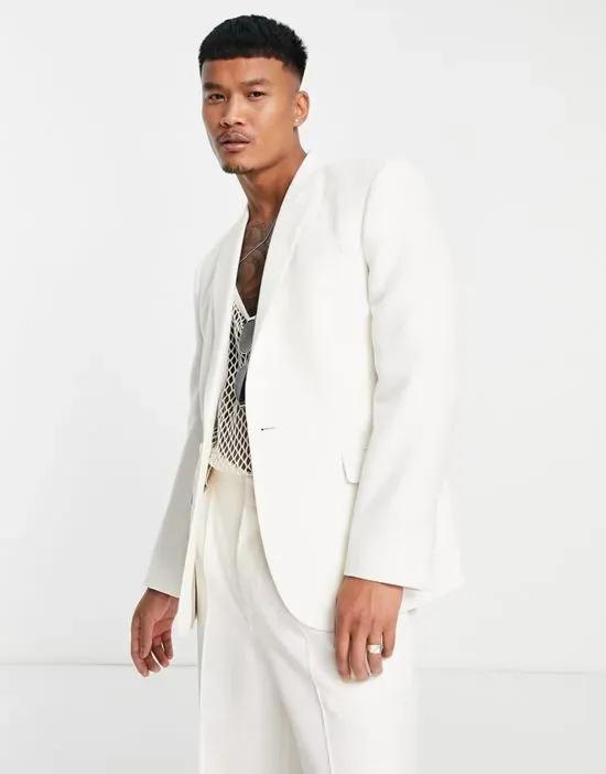slim suit jacket in white high shine shimmer