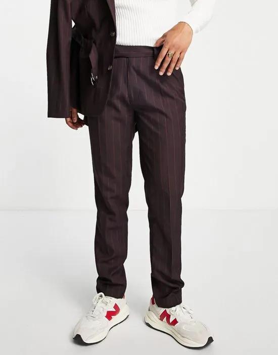 slim suit pants in burgundy pinstripe