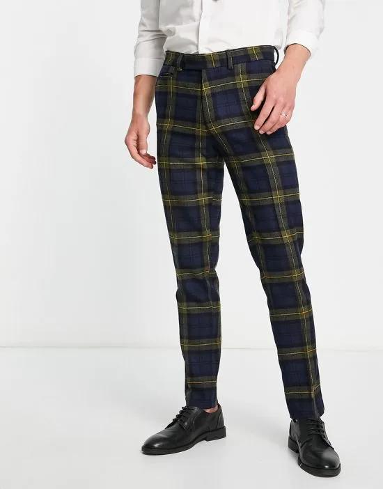slim suit pants in navy and yellow check