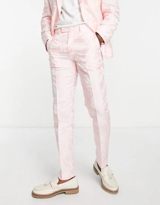 slim suit pants in pink zebra jacquard