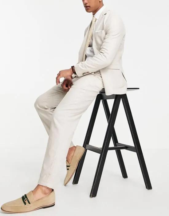 slim tapered linen blend suit pants in beige